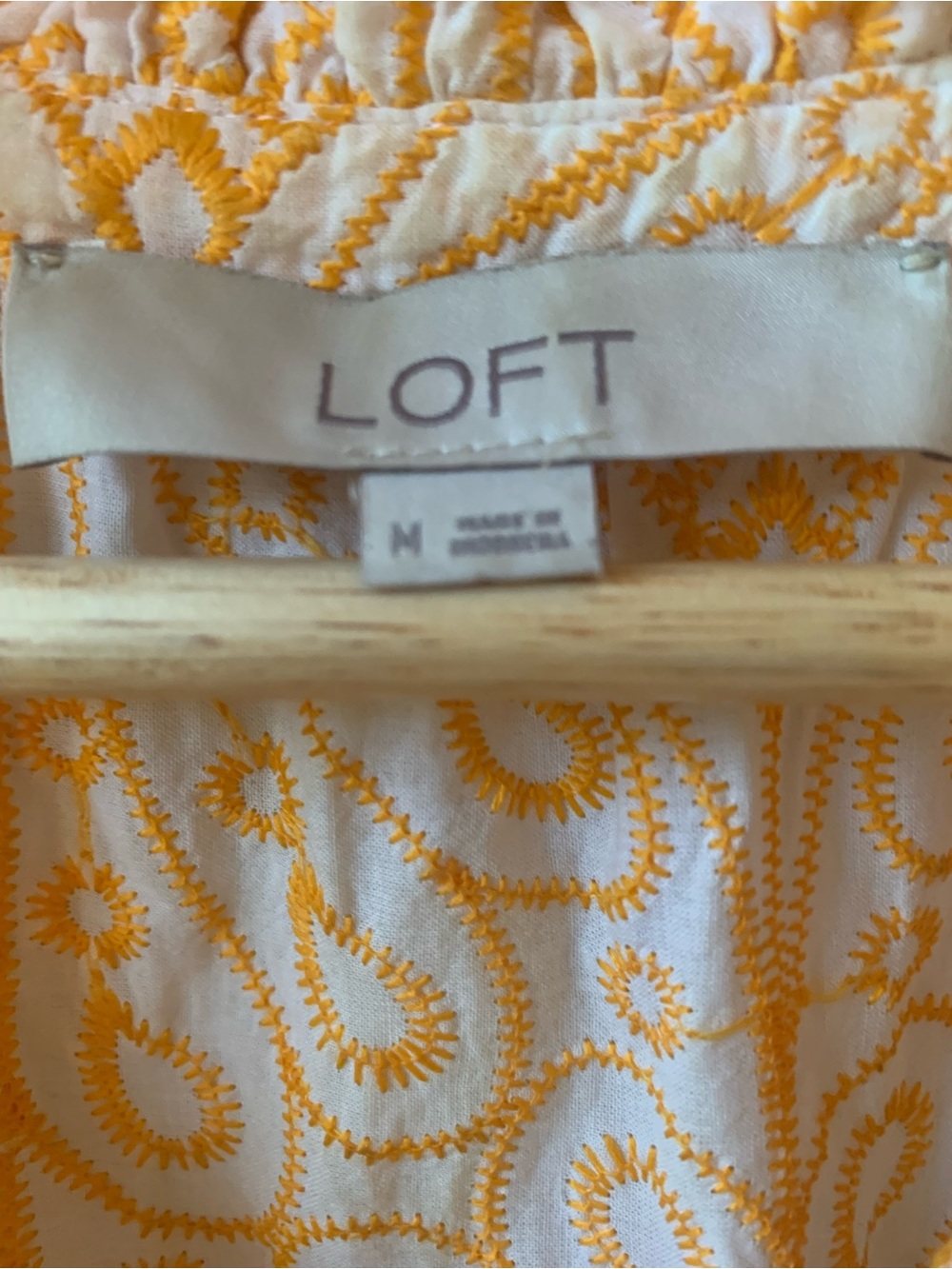 LOFT White Top with Orange Paisley Print and Flutter Sleeves - Picture 3 of 4